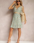 cflo Rochie Verde cu Elastic în Talie din Viscoză cu Model Abstract Lianefa
