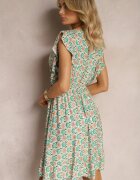 cflo Rochie Verde cu Elastic în Talie din Viscoză cu Model Abstract Lianefa