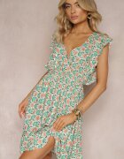 cflo Rochie Verde cu Elastic în Talie din Viscoză cu Model Abstract Lianefa