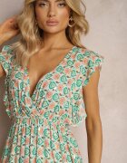 cflo Rochie Verde cu Elastic în Talie din Viscoză cu Model Abstract Lianefa