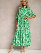 cflo Rochie Verde cu top camisă și model floral Nealavin