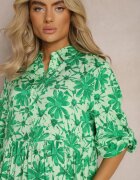 cflo Rochie Verde cu top camisă și model floral Nealavin