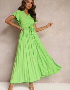 cflo Rochie Verde De cocktail Maxi Decorată cu pliuri cu decolteu triunghiular și legătură în talie Phoelia
