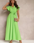 cflo Rochie Verde De cocktail Maxi Decorată cu pliuri cu decolteu triunghiular și legătură în talie Phoelia