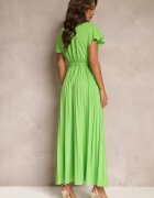 cflo Rochie Verde De cocktail Maxi Decorată cu pliuri cu decolteu triunghiular și legătură în talie Phoelia