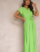 cflo Rochie Verde De cocktail Maxi Decorată cu pliuri cu decolteu triunghiular și legătură în talie Phoelia
