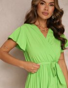 cflo Rochie Verde De cocktail Maxi Decorată cu pliuri cu decolteu triunghiular și legătură în talie Phoelia