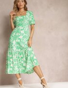 cflo Rochie Verde deschis Cambrată Midi din Vâscoză cu Imprimeu floral Alexanita