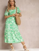 cflo Rochie Verde deschis Cambrată Midi din Vâscoză cu Imprimeu floral Alexanita