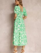 cflo Rochie Verde deschis Cambrată Midi din Vâscoză cu Imprimeu floral Alexanita