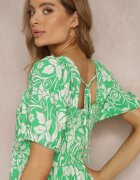 cflo Rochie Verde deschis Cambrată Midi din Vâscoză cu Imprimeu floral Alexanita