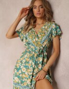 cflo Rochie Verde Deschis Evazată din Viscoză cu Decolteu Petrecut Violia