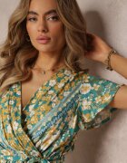 cflo Rochie Verde Deschis Evazată din Viscoză cu Decolteu Petrecut Violia