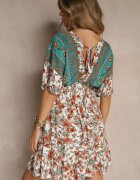 cflo Rochie Verde din Vâscoză cu Imprimeu Floral Decorată cu Legătură la Spate Latorea