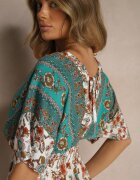 cflo Rochie Verde din Vâscoză cu Imprimeu Floral Decorată cu Legătură la Spate Latorea