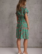 cflo Rochie Verde din Vâscoză Midi Florală cu elastic în talie și curea din material Aidenia