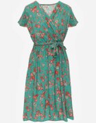 cflo Rochie Verde din Vâscoză Midi Florală cu elastic în talie și curea din material Aidenia