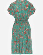 cflo Rochie Verde din Vâscoză Midi Florală cu elastic în talie și curea din material Aidenia