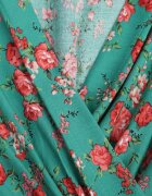 cflo Rochie Verde din Vâscoză Midi Florală cu elastic în talie și curea din material Aidenia