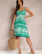 cflo Rochie Verde din Viscoză cu elastic în talie cu model etno Placenta