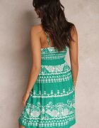 cflo Rochie Verde din Viscoză cu elastic în talie cu model etno Placenta