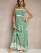 cflo Rochie Verde din Viscoză Decorată cu Motiv Geometric Lunessa