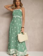 cflo Rochie Verde din Viscoză Decorată cu Motiv Geometric Lunessa