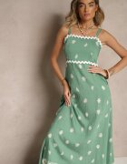 cflo Rochie Verde din Viscoză Decorată cu Motiv Geometric Lunessa