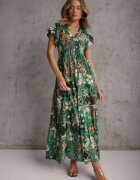 cflo Rochie Verde din Viscoză Maxi cu Elastic în Talie Weha