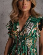 cflo Rochie Verde din Viscoză Maxi cu Elastic în Talie Weha