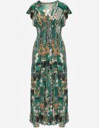cflo Rochie Verde din Viscoză Maxi cu Elastic în Talie Weha