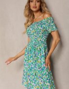 cflo Rochie Verde din Viscoză Spaniolă cu Elastic în Talie Atriada