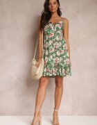 cflo Rochie Verde Evazată cu nasturi florală din viscoză Serilda