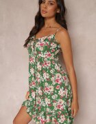 cflo Rochie Verde Evazată cu nasturi florală din viscoză Serilda