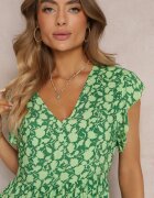 cflo Rochie Verde Evazată din Viscoză cu Volane de Tul