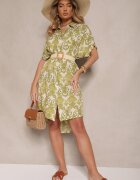 cflo Rochie verde închis din viscoză cu croială tip cămașă cu model ornamental Inisaria