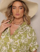 cflo Rochie verde închis din viscoză cu croială tip cămașă cu model ornamental Inisaria