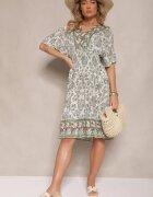 cflo Rochie Verde închis din viscoză cu imprimeu ornamental cu elastic lat în talie Danissna