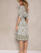 cflo Rochie Verde închis din viscoză cu imprimeu ornamental cu elastic lat în talie Danissna