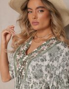 cflo Rochie Verde închis din viscoză cu imprimeu ornamental cu elastic lat în talie Danissna