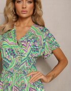 cflo Rochie Verde Lungă cu Decolteu petrecut și Elastic în talie din Viscoză Eriselle