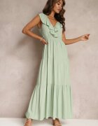 cflo Rochie Verde Mentă Evazată Maxi cu elastic în talie și Volănaș Laylani