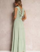 cflo Rochie Verde Mentă Evazată Maxi cu elastic în talie și Volănaș Laylani