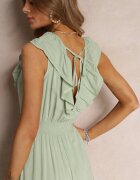 cflo Rochie Verde Mentă Evazată Maxi cu elastic în talie și Volănaș Laylani