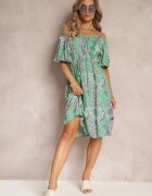 cflo Rochie Verde Midi Spaniolă cu elastic în talie din Viscoză Slaniesa