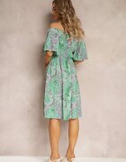 cflo Rochie Verde Midi Spaniolă cu elastic în talie din Viscoză Slaniesa