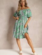 cflo Rochie Verde Midi Spaniolă cu elastic în talie din Viscoză Slaniesa