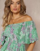 cflo Rochie Verde Midi Spaniolă cu elastic în talie din Viscoză Slaniesa