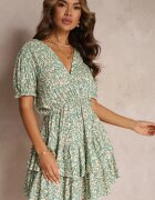 cflo Rochie Verde Mini cu Elastic în Talie și Decolteu Petrecut din Viscoză Littlestar