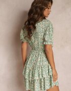 cflo Rochie Verde Mini cu Elastic în Talie și Decolteu Petrecut din Viscoză Littlestar